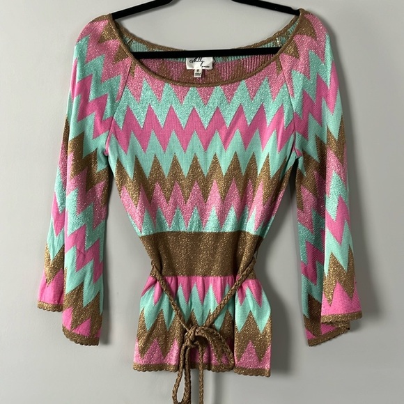 Milly of New York Women's Size Small Sweater Bronze/Gold, Pink and Mint Green - Picture 1 of 8